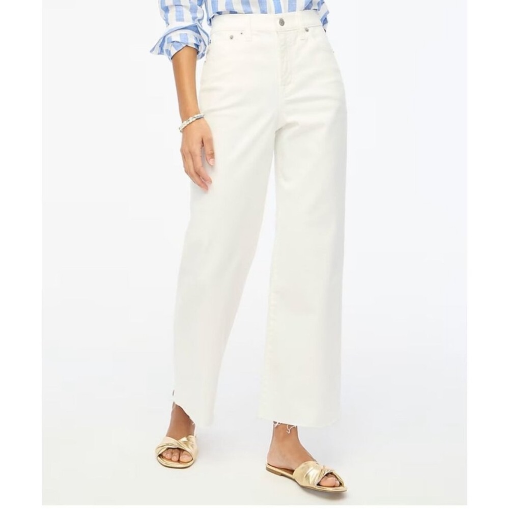 NWT J. Crew Factory Wide Leg Cut Hem Crop Stretch Jeans Seashell White 32 Tall